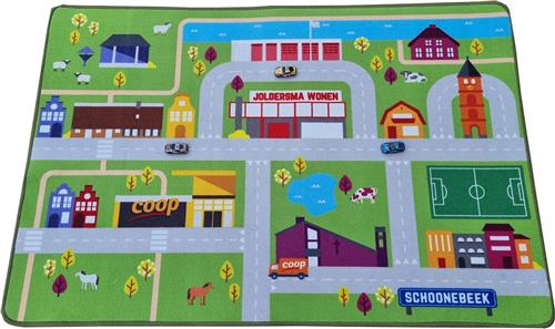 Speelkleed Stad & Vekeer - Speelmat 100x150 cm - Vloerkleed Kinderkamer - Antislip Speeltapijt - Verkeerskleed