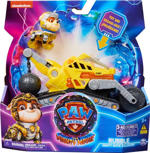 PAW Patrol The Mighty Movie - Bulldozer met Rubble-actiefiguur licht en geluid