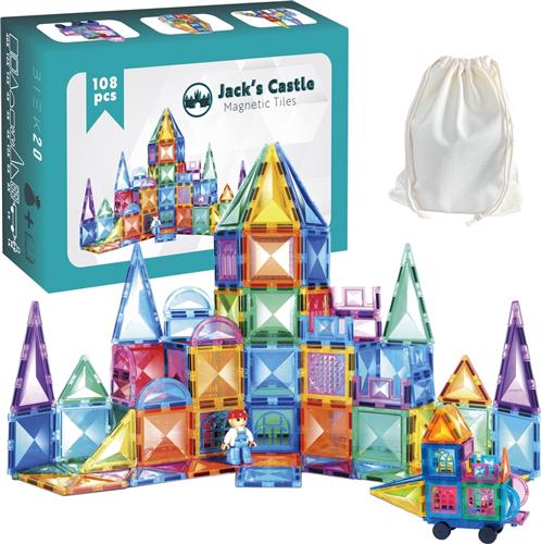 Jacks Castle (108 stuks) - Magnetisch Speelgoed - Montessori Speelgoed - Constructiespeelgoed - Magnetische Bouwstenen - Magnetic Tiles - Magnetische Tegels