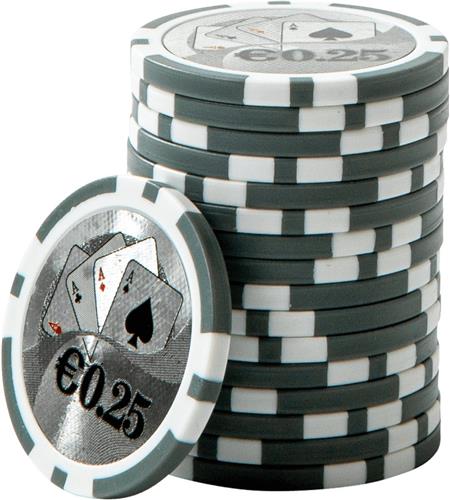 ABS Cashgame Poker Chips 0,25 grijs (25 stuks)- pokerchips - pokerfiches - ABS chips - pokerspel - pokerset - poker set