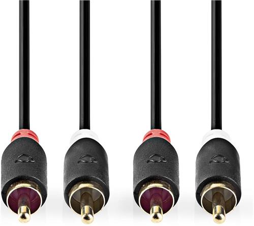 Nedis Stereo-Audiokabel - 2x RCA Male - 2x RCA Male - Verguld - 10.0 m - Rond - Antraciet - Doos