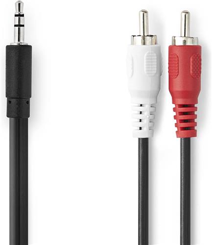 Nedis Stereo-Audiokabel - 3,5 mm Male - 2x RCA Male - Vernikkeld - 5.00 m - Rond - Zwart - Doos