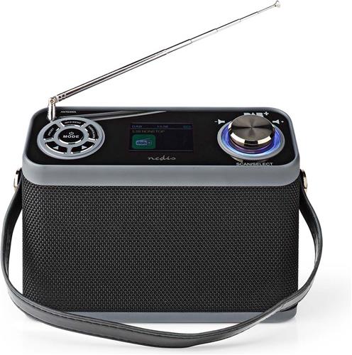 Nedis DAB+ Radio - Tafelmodel - DAB+ / FM - 2.4 " - Kleurenscherm - Batterij Gevoed / Netvoeding - Digitaal - 24 W - Bluetooth - Koptelefoonoutput - Wekker - Slaaptimer - IP20 - Handgreep - Zwart