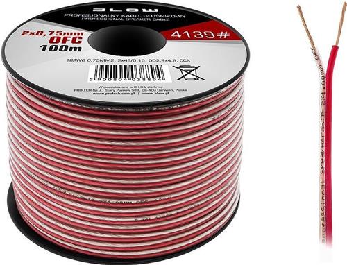 HQ luidsprekerkabel 2 x 0.75 mm transparant/rood op rol 100 meter