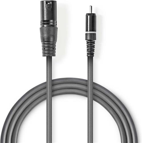 Nedis Ongebalanceerde Audiokabel - XLR 3-Pins Male - RCA Male - Vernikkeld - 3.00 m - Rond - PVC - Donkergrijs - Kartonnen Sleeve