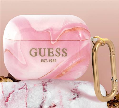 Guess TPU Shiny Marble Case voor Apple Airpods Pro 1 (1e generatie) - Roze