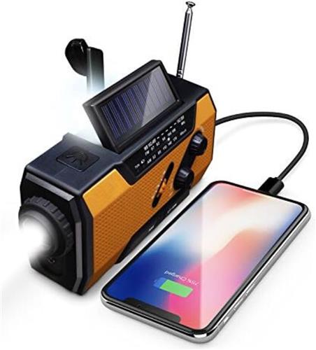 Noodradio - Oplaadbare radio - Oplaadbaar via zon, USB en opwinden - Powerbank - Zaklamp - AM/FM - Zakradio - USB C kabel - Emergency radio - Survival radio - Ideaal voor in je noodrugzak!