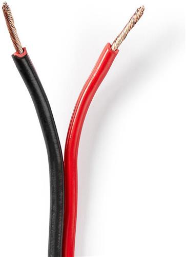 Nedis Speaker-Kabel - 2 x 1.50 mm² - CCA - 100.0 m - Rond - PVC - Rood / Zwart - Folieverpakking