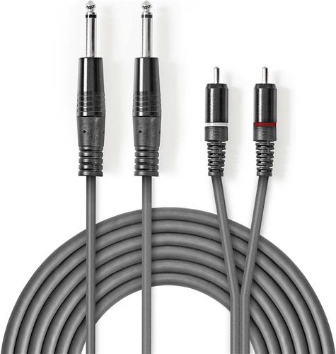 Nedis Stereo-Audiokabel - 2x 6,35 mm Male - 2x RCA Male - Vernikkeld - 3.00 m - Rond - Donkergrijs - Kartonnen Sleeve