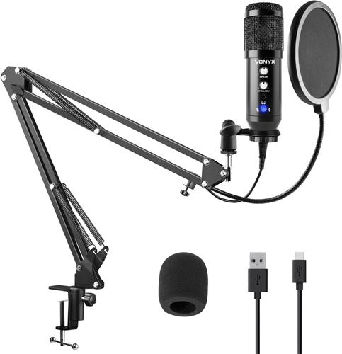 USB microfoon voor pc - Studio microfoon met standaard - Vonyx CMS320 Condensator - Ruisfilter- Zwart