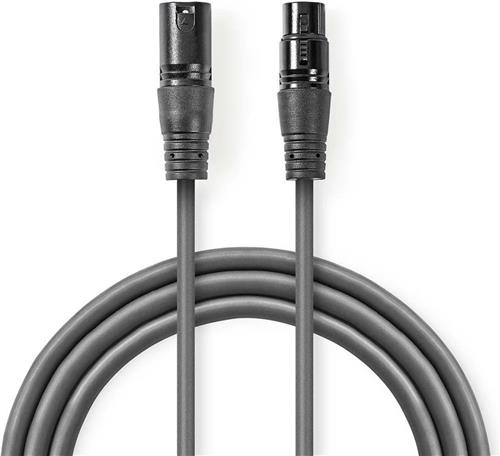 Nedis Gebalanceerde Audiokabel - XLR 3-Pins Male - XLR 3-Pins Female - Vernikkeld - 5.00 m - Rond - PVC - Donkergrijs - Kartonnen Sleeve