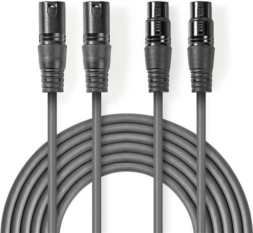 Nedis Gebalanceerde Audiokabel - 2x XLR 3-Pins Male - 2x XLR 3-Pins Female - Vernikkeld - 0.50 m - Rond - PVC - Donkergrijs - Kartonnen Sleeve