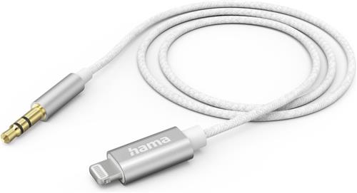 Hama Aux-kabel Lightning – 3,5-mm-jack, nylon, 1,0 m, wit