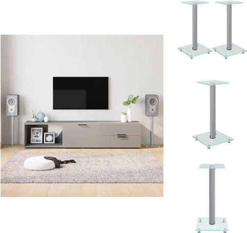 vidaXL luidsprekerstandaards - zilver - 25 x 25 x 55 cm - aluminium en gehard glas - Speaker stands