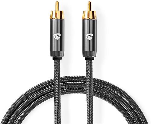 Nedis Subwoofer-Kabel - RCA Male - RCA Male - Verguld - 3.00 m - Rond - 4.5 mm - Antraciet / Gun Metal Grijs - Cover Box