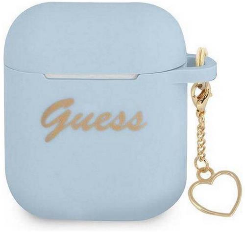 Guess Heart Silicone Case - Geschikt voor Apple Airpods 1 & 2 - Blauw