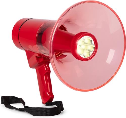 Megafoon met Zaklamp - Vonyx MEG050 megafoon voor nood - Met sirene opnamefunctie en Bluetooth - Rood