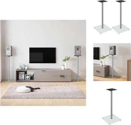 vidaXL Luidsprekerstandaards - Geniet van vrijstaand geluid - Sterk gehard glas - Stevige aluminium constructie - Draadbeheer - Anti-slip ontwerp - Zilver - 40x40x86 cm - vidaXL - Speaker stands