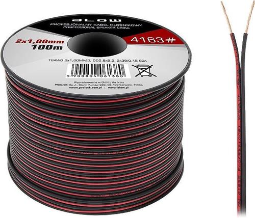 Luidsprekerkabel 2 x 1.00 mm zwart/rood op rol 100 meter