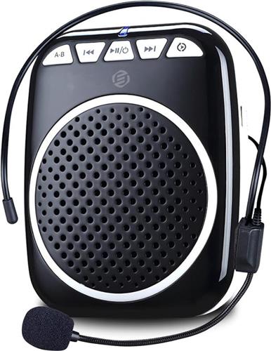 Equivera spraakversterker - Voice Amplifier with 1200mAh Rechargeable Lithium-Ion Battery, Portable, Wireless, Includes Microphone, TF Card, MP3 Function, Ideal for Teaching, Coaching, Tour Guides, Sales Promotion, Black