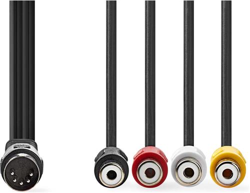 DIN-Audiokabel - DIN 5-Pins Male - 4x RCA Female - Vernikkeld - 0.20 m - Rond - PVC - Zwart - Envelop