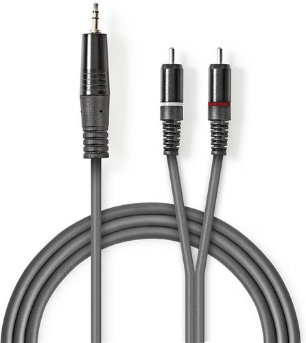 Nedis Stereo-Audiokabel - 3,5 mm Male - 2x RCA Male - Vernikkeld - 3.00 m - Rond - Donkergrijs - Kartonnen Sleeve