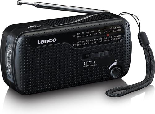 Lenco Noodradio - Draagbare opwindbare Radio - Zaklamp en Powerbank - MCR-112BK - Zwart