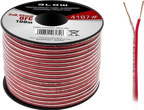 HQ  luidsprekerkabel 2 x 0.35 mm transparant/rood op rol 100 meter