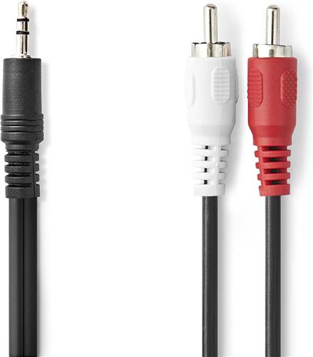 Stereo-Audiokabel - 3,5 mm Male - 2x RCA Male - Vernikkeld - 1.50 m - Rond - Zwart - Envelop