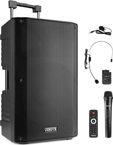 Speaker met Bluetooth - Vonyx VSA500BP - 800 Watt - Partybox - 2 draadloze mics - 1 heaset mic