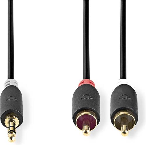 Nedis Stereo-Audiokabel - 3,5 mm Male - 2x RCA Male - Verguld - 5.00 m - Rond - Antraciet - Doos