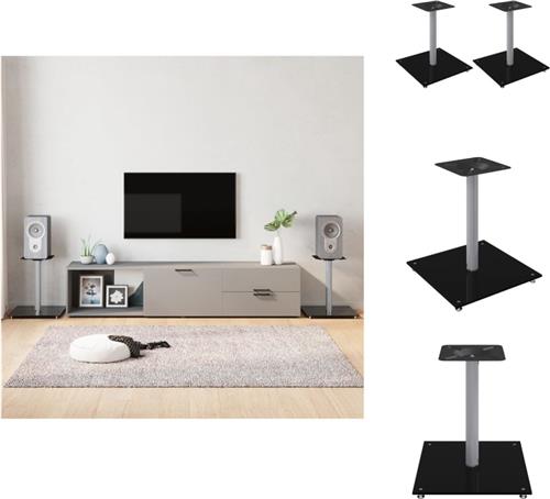 vidaXL Luidsprekerstandaards - Zwart/Zilver - 40 x 40 x 46 cm - 8 mm Gehard Glas - Aluminium Frame - Speaker stands