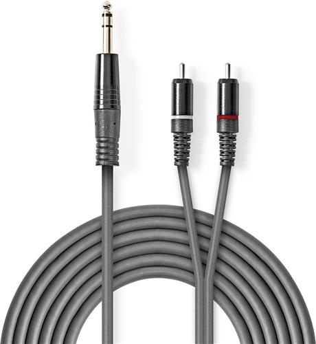 Nedis Stereo-Audiokabel - 6,35 mm Male - 2x RCA Male - Vernikkeld - 1.50 m - Rond - Donkergrijs - Kartonnen Sleeve