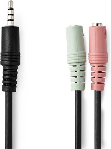 Nedis Stereo-Audiokabel - 3,5 mm Male - 2x 3,5 mm Female - Vernikkeld - 0.20 m - Rond - Zwart - Envelop