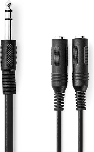 Nedis Stereo-Audiokabel - 6,35 mm Male - 2x 6,35 mm Female - Vernikkeld - 0.20 m - Rond - Zwart - Envelop