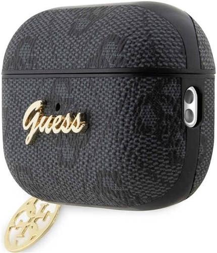 Guess PU-leren 4G-hoesje met metalen logo en charme voor Airpods 3 (2021), zwart