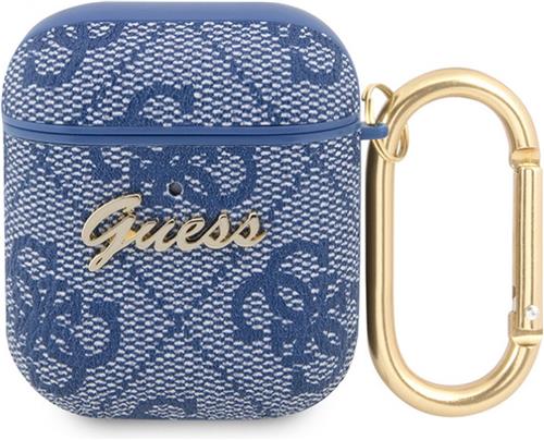 Hoesje met karabijnhaak CG Mobile Guess PU leer 4G met metalen logo voor AirPods 1/2, kleur Blauw