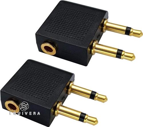 Equivera Dubbele 3.5mm Mannelijke naar 3.5mm Vrouwelijke AUX Audio Jack Adapter Converter - Hoofdtelefoon Vliegtuig - Gebruik op Vluchten - Individueel Vliegtuig adapter