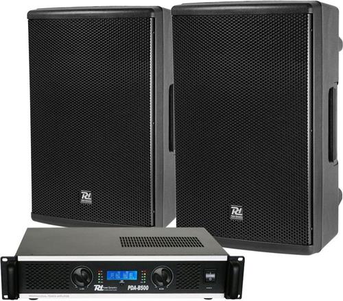 Power Dynamics complete geluidsinstallatie met PD412P speakers en PDA-B500 versterker