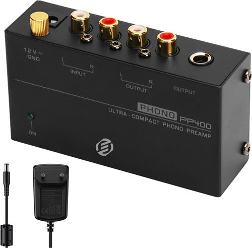 Equivera phono voorversterker - Phono Preamp voor Platenspeler M/M met AC Schakelaar - Audiophile M/M Phono Preamp voor RCA Invoer & Uitvoer - Preamp met Niveau 12V 1A Voedingsadapter (Zwart)