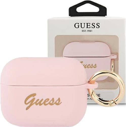 Guess - GUAPSSSI - AirPods Pro cover roze/roze siliconen Vintage Script