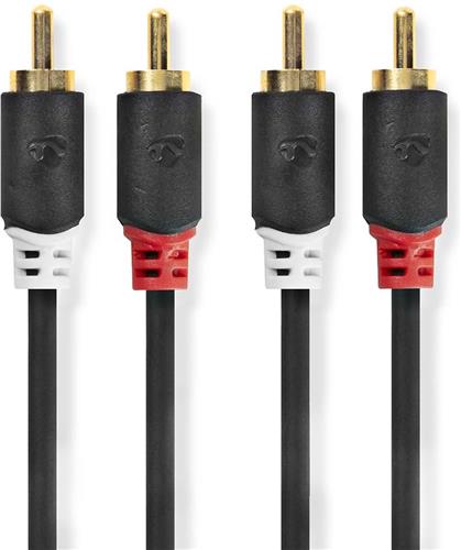 Nedis Stereo-Audiokabel - 2x RCA Male - 2x RCA Male - Verguld - 2.00 m - Rond - Antraciet - Doos