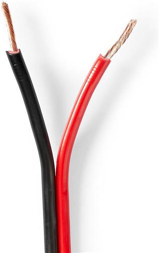 Nedis Speaker-Kabel - 2 x 1.50 mm² - Koper - 100.0 m - Rond - PVC - Rood / Zwart - Rol