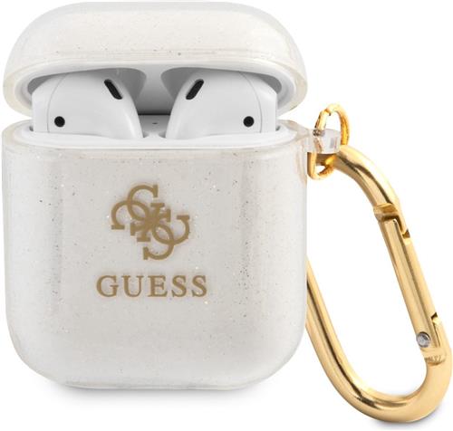 Guess 4G TPU Glitter Case voor Apple Airpods 1 & 2 - Transparant