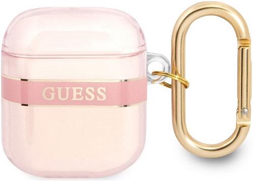 Guess TPU Printed Stripe Case voor Apple Airpods 1 & 2 - Roze