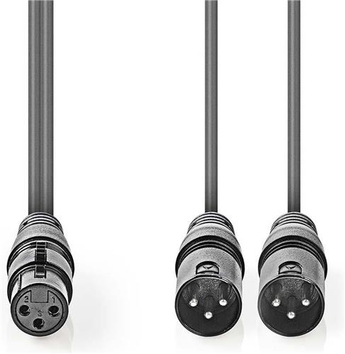 Nedis Gebalanceerde Audiokabel - 2x XLR 3-Pins Male - XLR 3-Pins Female - Vernikkeld - 1.50 m - Rond - PVC - Donkergrijs - Kartonnen Sleeve