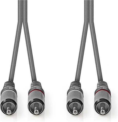 Nedis Stereo-Audiokabel - 2x RCA Male - 2x RCA Male - Vernikkeld - 3.00 m - Rond - Donkergrijs - Kartonnen Sleeve