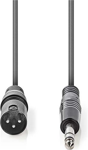 Nedis Gebalanceerde Audiokabel - XLR 3-Pins Male - 6,35 mm Male - Vernikkeld - 1.50 m - Rond - PVC - Donkergrijs - Kartonnen Sleeve