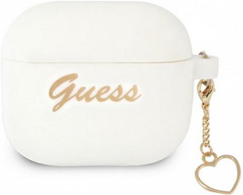 Guess Silicone Heart Charm Case - Geschikt voor Apple Airpods 3 - Wit