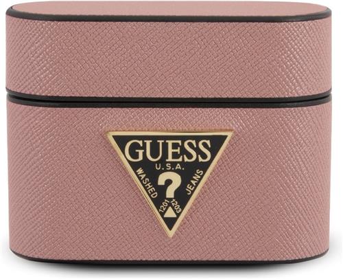 Guess Airpods Pro Case - Roze - Saffiano Round Shape met Metal Logo